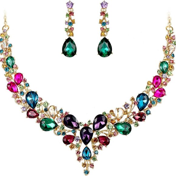 Jewelry - Women's Wedding Bridal Austrian Crystal Teardrop Cluster Statement Necklace Dang